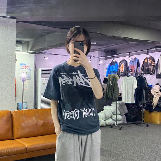 스투시 00s 라이언 블랙 반팔 티셔츠 B3603