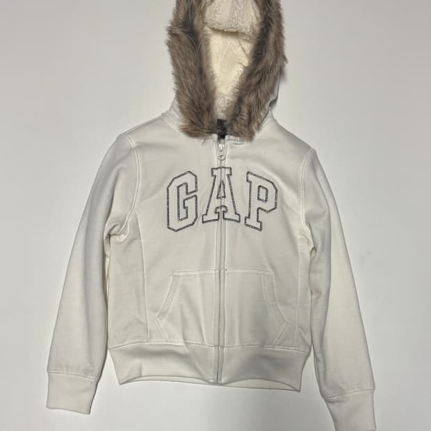 GAP 키즈 쉐르파 보아털 후드집업 화이트 120