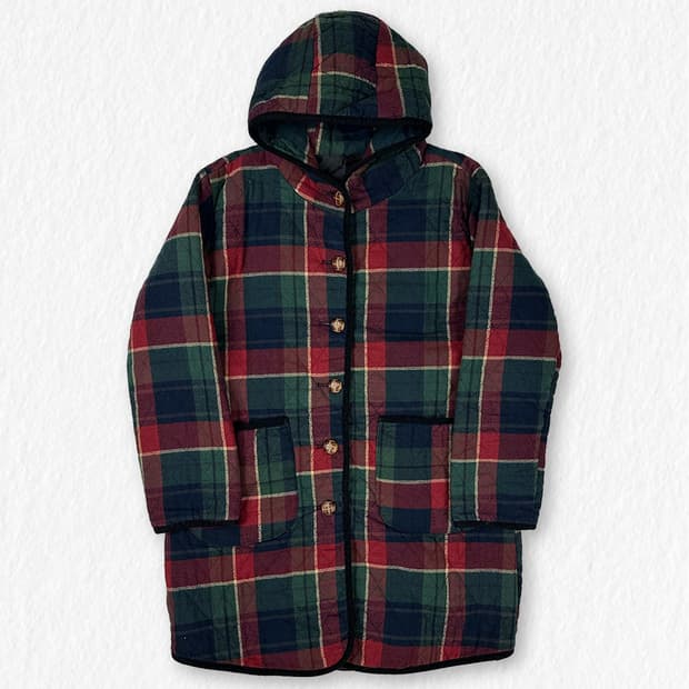 빈티지 체크 코튼 후드 점퍼