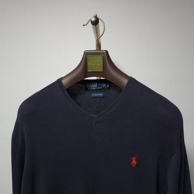 L ) 폴로 랄프로렌 피마코튼 네이비 브이넥 니트