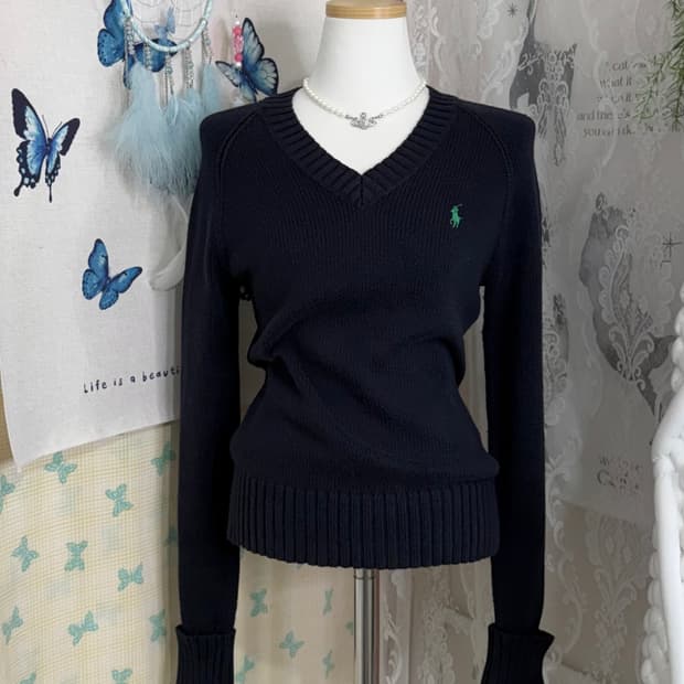 폴로 랄프로렌 네이비 브이넥 니트