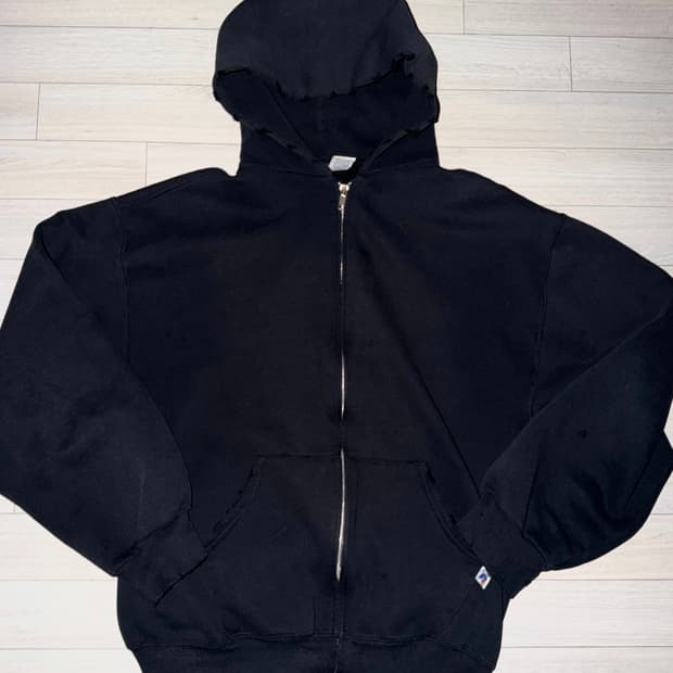 00s 러셀 빈티지 디스트레드 페이딩 후드집업 블랙m