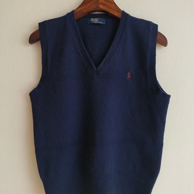 폴로 랄프로렌 여성 V넥 네이비 니트 베스트 스웨터 울 polo 조끼