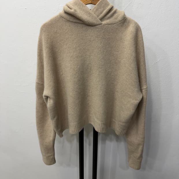 정품) 띠어리 오버핏 크롭 캐시미어100 후드니트 P