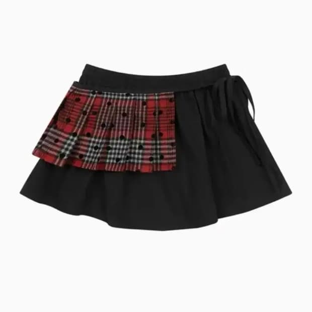 오헤시오 체크 투웨이 레이어드 미니 스커트 레드