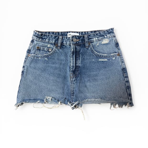 데미지 워싱 데님 미니스커트