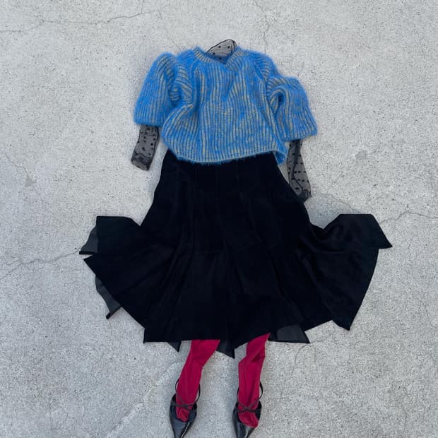 Black suede flare skirt