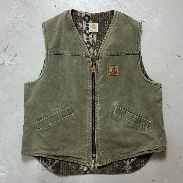 90's OG 칼하트 VP166 아즈텍 베스트 칼하트 다크올리브 모스그린