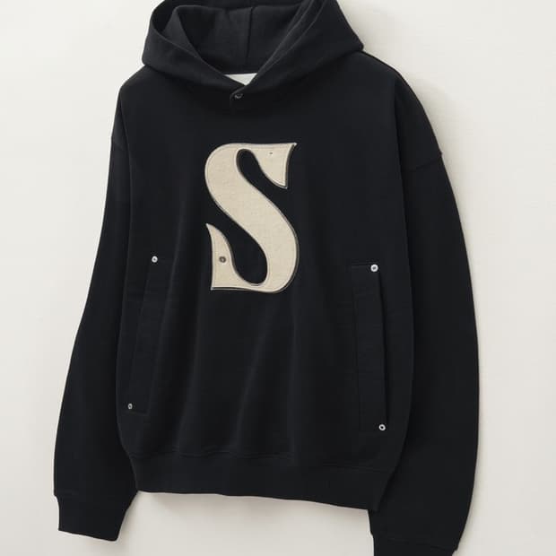 [새상품] 세터 리벳 아플리케 포켓 S 로고 후드 스웻 셔츠 블랙
