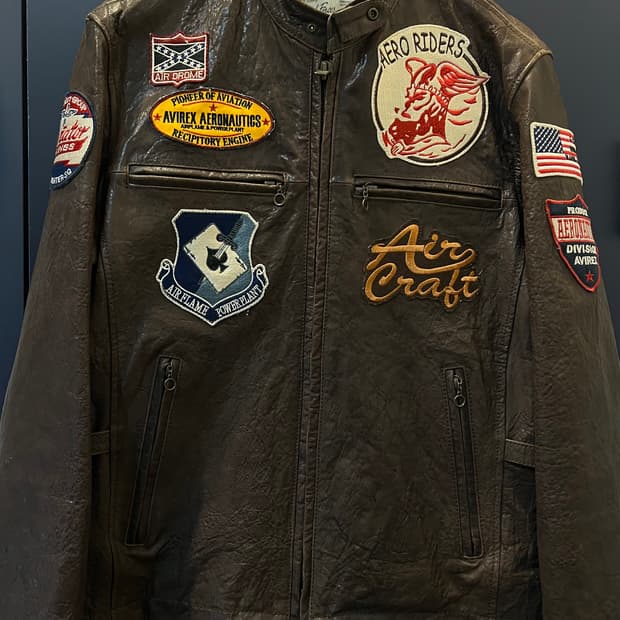 아비렉스 와펜 패치 가죽 라이더 자켓