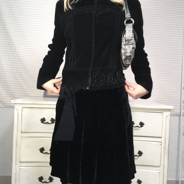 돌체앤가바나 블랙 벨벳 큐빅 자켓