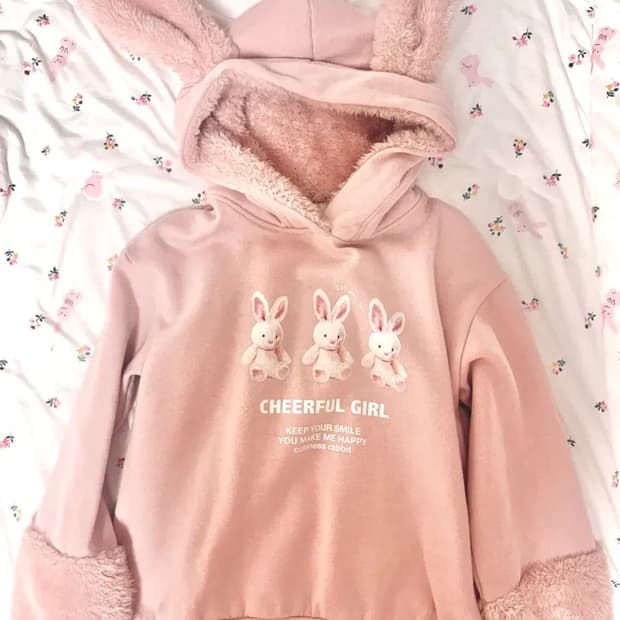 일본 빈티지 우사미미 딸기우유 퍼 후드티