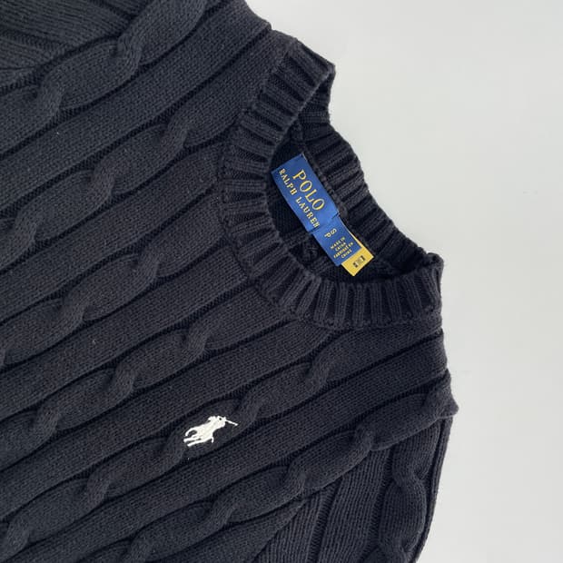 폴로 랄프로렌 블랙 케이블 반팔 니트