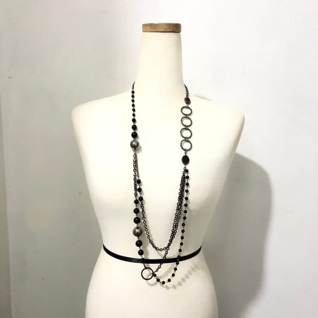 빈티지 블랙 써클 레이어드 체인벨트 롱목걸이 갸루 펑크 긱시크 오리엔탈