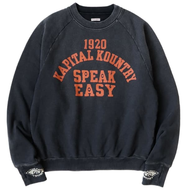 2) 캐피탈 크루넥 플리스 스웨트셔츠 맨투맨 스피크이지 컬리지 블랙