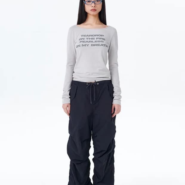 러닝하이 레터링 슬림 L/S 티 그레이