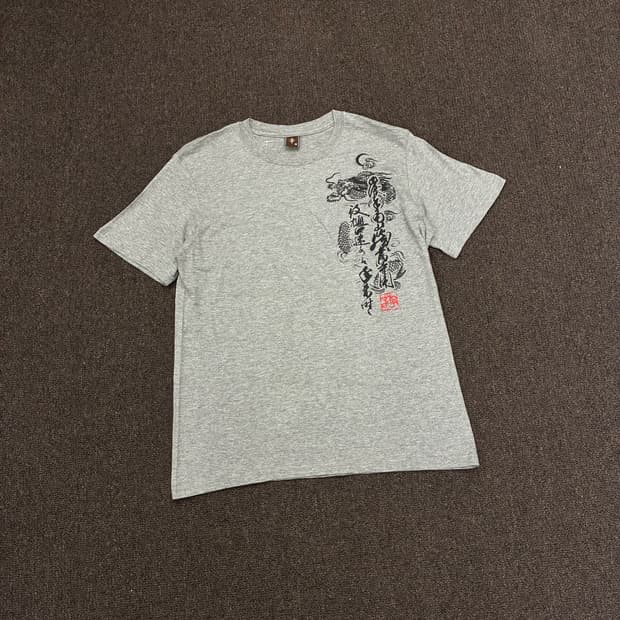 M) Japanese vintage 여성 용 프린팅 그레이 반팔