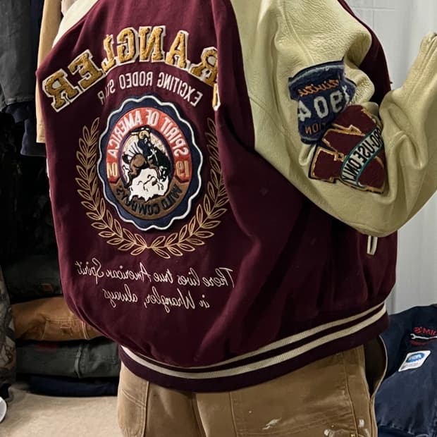 90s 랭글러 가죽 바시티 자켓