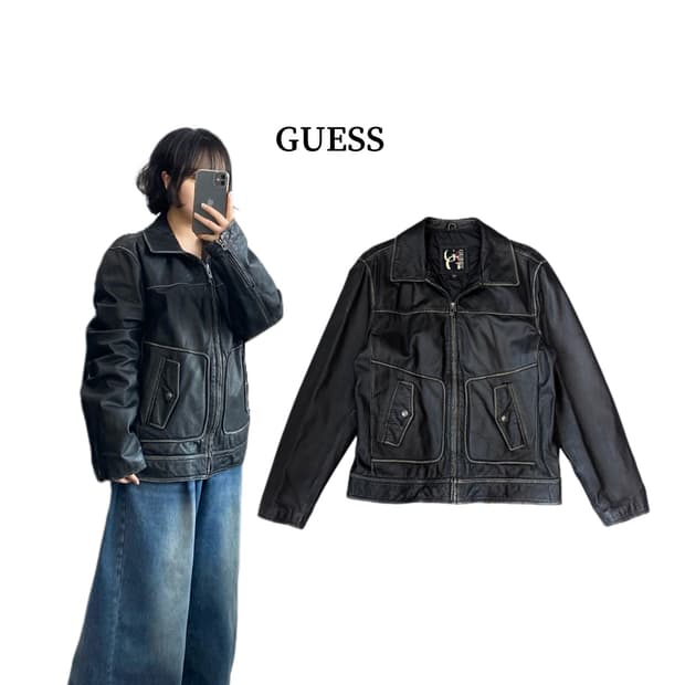 게스 90s 올드 양가죽 리얼레더 빈티지 가죽자켓