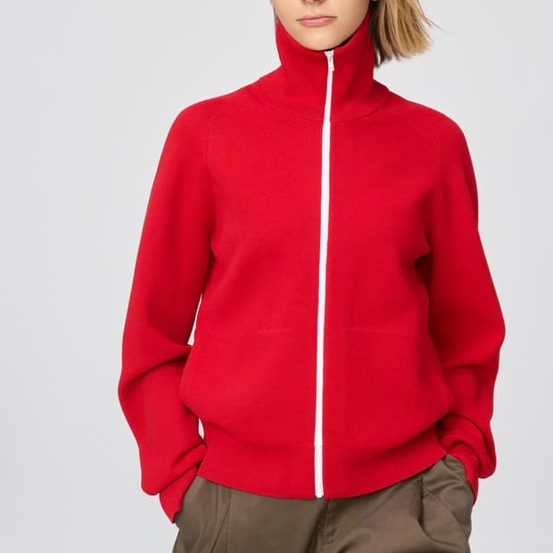 유니클로C 워셔블밀라노립풀집가디건 레드 L