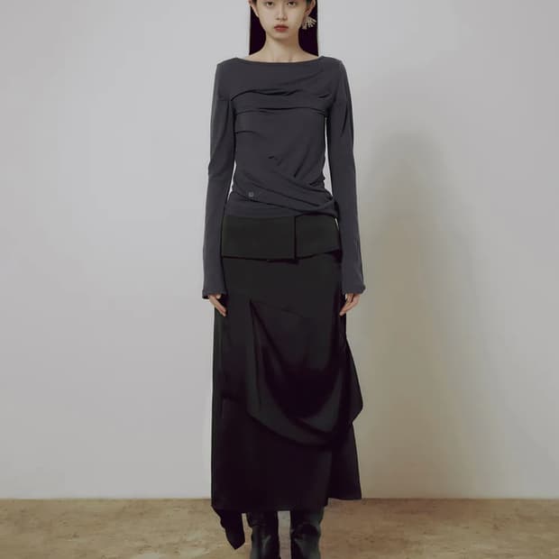 플레어업 Drape Layered Maxi Skirt