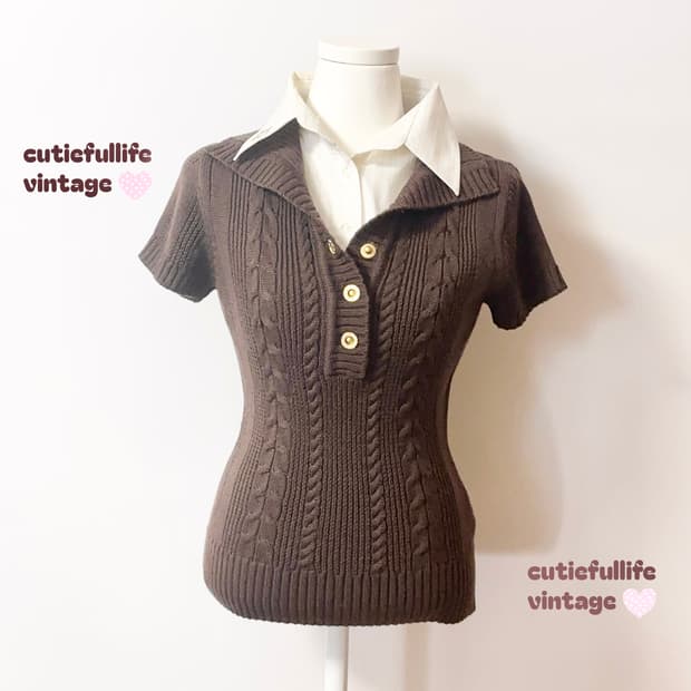 핑키앤다이안 딱붙핏 반팔 니트