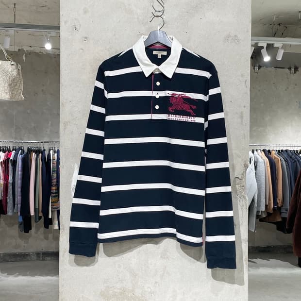 버버리 빅 기마로고 스트라이프 럭비티