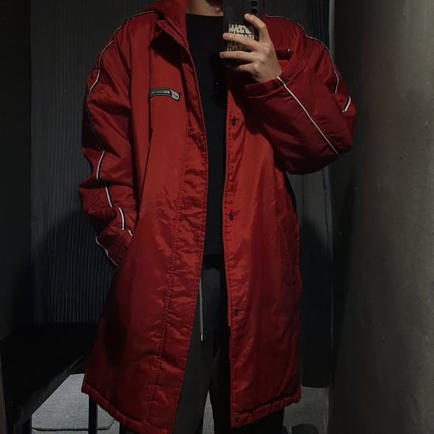 나이키 배스킷볼 00s 레드 블랙 화이트 라이닝 올드스쿨 벤치자켓 돕바