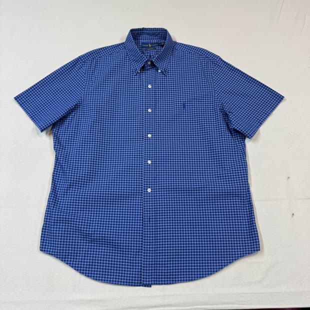 L) 폴로 랄프로렌 블루 체크 포플린 반팔 셔츠