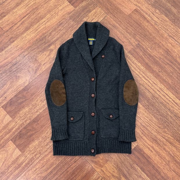 여성용 S 폴로 랄프로렌 럭비 차콜 패치 숄카라 니트 가디건 