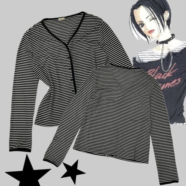 🖤KETTY나나깔 브이넥 가디건🖤단가라 펑크 일본 빈티지