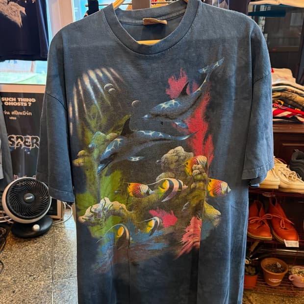 🌊 USA 빈티지 오션 프린트 돌고래 티셔츠