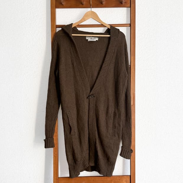 모헤어 코코아 롱후드 가디건