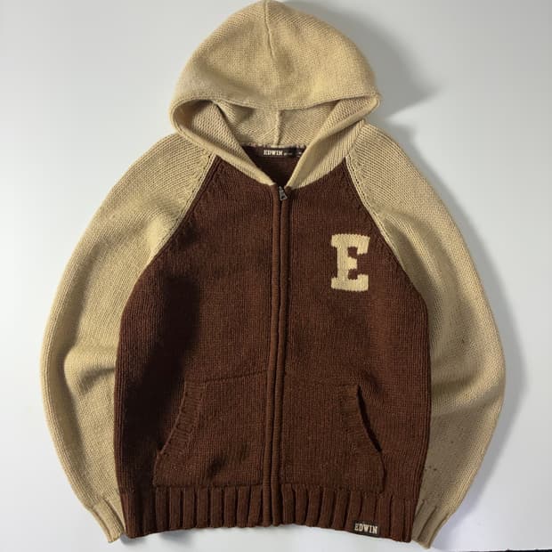 Edwin 에드윈 90‘s 울 브라운 니트후드집업
