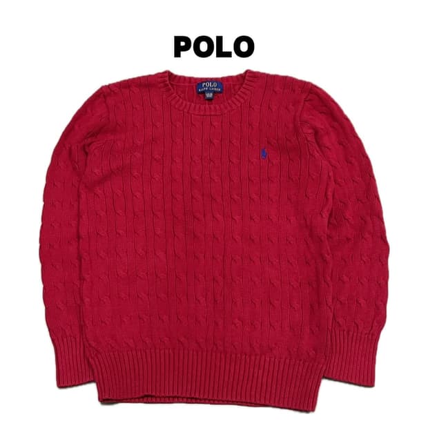 (L) 폴로 랄프로렌 주니어 꽈배기 케이블 니트 레드