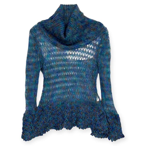 요시유키코니시 그물 메쉬 니트 티셔츠