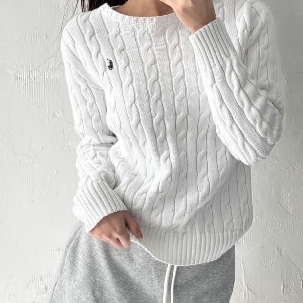 Polo 폴로 랄프로렌 신형 화이트컬러 케이블 코튼 니트