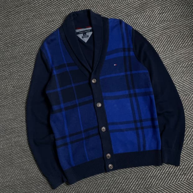 타미힐피거 자수로고 체크 패턴 가디건y 4784