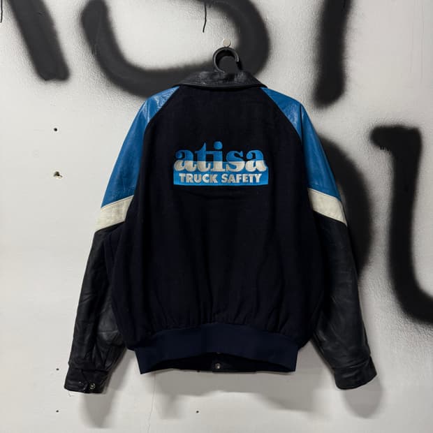 VTG 빈티지 빅사이즈 올드스쿨 소가죽 레더암 퀼팅 바시티 자켓