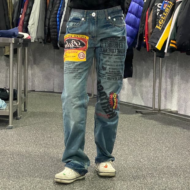 빈티지 D pulse 페인트 프린팅 워싱 데님 팬츠 B4039