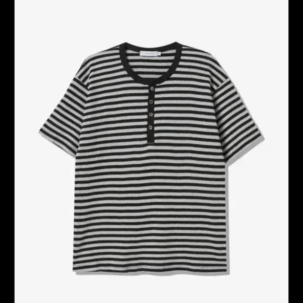 스트라이프 헨리넥 반팔 티셔츠