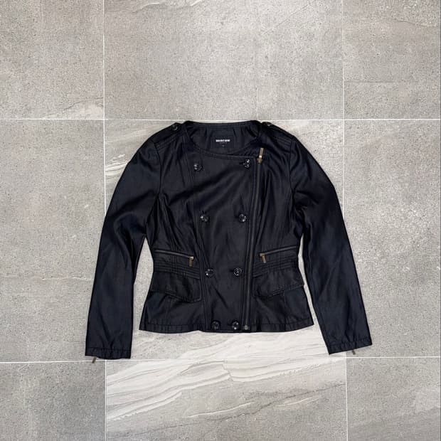 Black double button fake leather jacket 