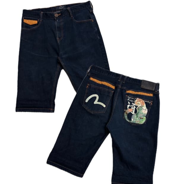 에비수 호랑이 프린팅 버뮤다 데님팬츠 반바지