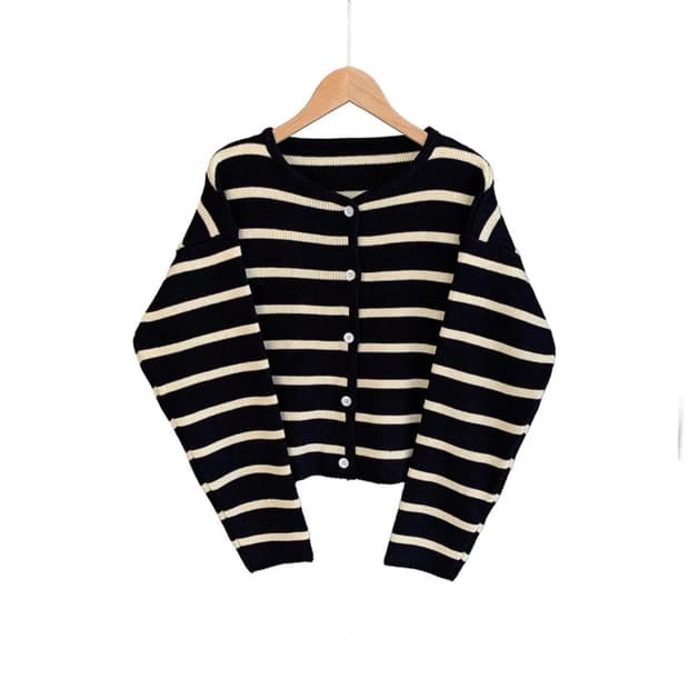 줄무늬 크롭 니트가디건