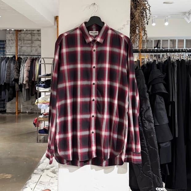 생로랑 레드 블랙 타탄 체크 셔츠 