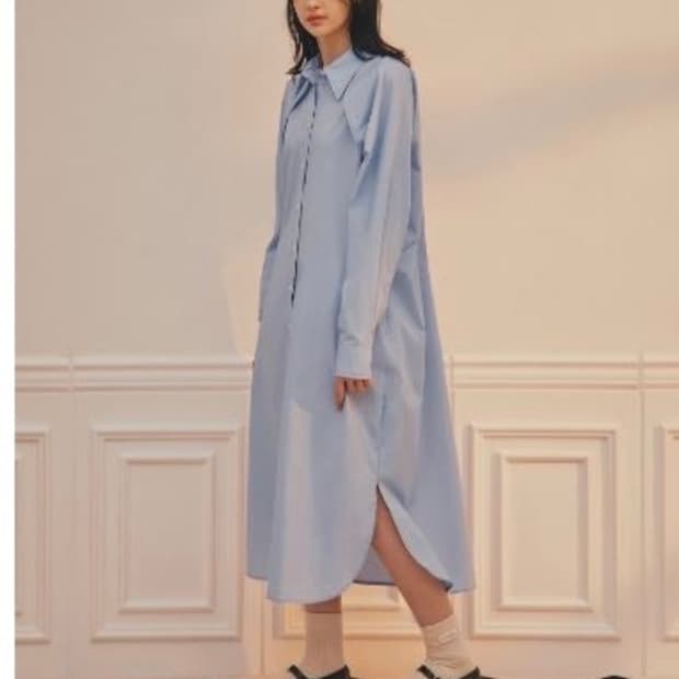아비에무아 볼레로 레이어드 셔츠 원피스 블루 1회착
