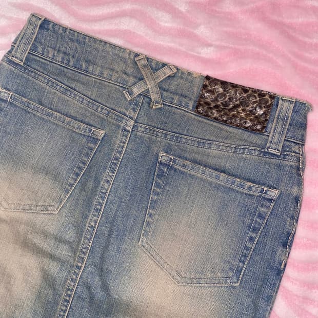 빈티지 워싱 데님 트임 미디 스커트/갸루 펑크 y2k 그런지 페어리