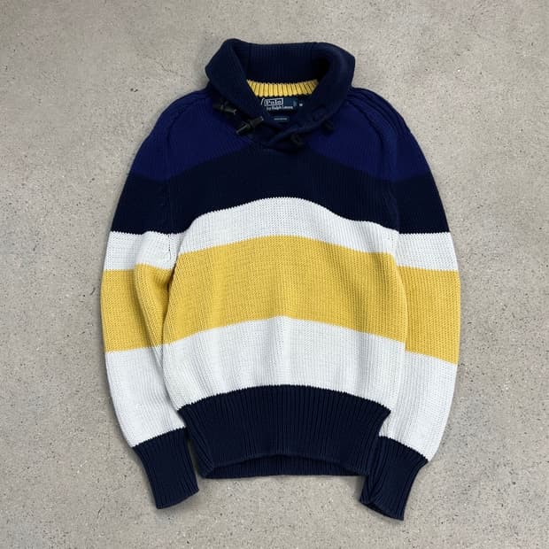 폴로 랄프로렌 엘보패치 숄카라 더플 니트