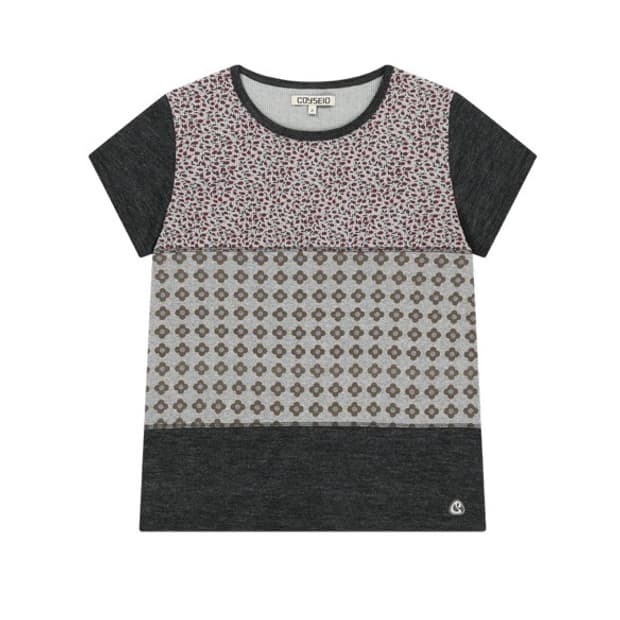 COYSEIO FLOWER PATCHWORK T-SHIRT GREY