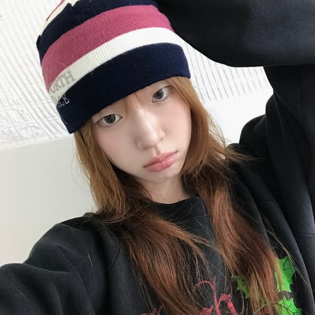 노스페이스 키치 핑크 스트라이프 니트 비니